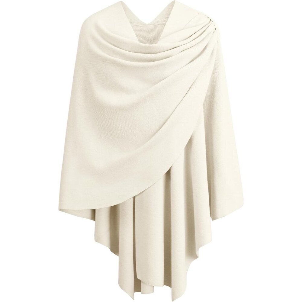 Women's 1-ivory Cross Front Poncho Sweater Wrap Knitted Elegant Shawls Cape - Picture 1 of 6